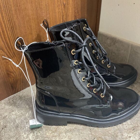 Maurice's Y2K Women's Combat Boots Shiny Black Tie Up Harley Moto Size 9 Gothic - Picture 2 of 7